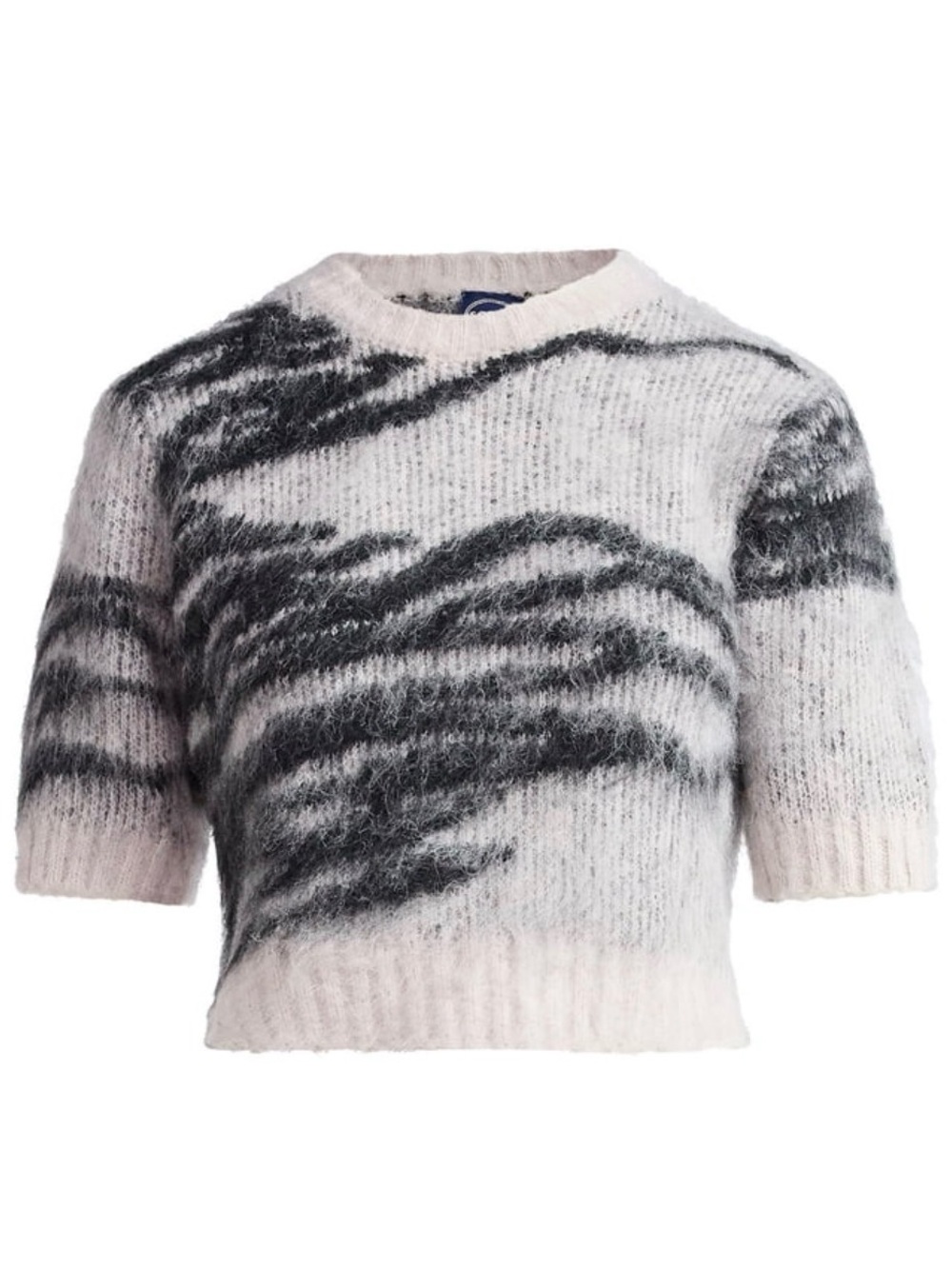 Scoop Women's Short-Sleeve Fuzzy Crewneck Sweater in Light grey and black XS